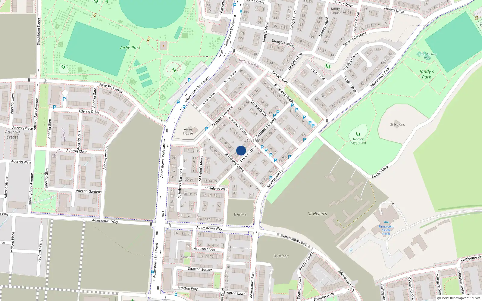 Overhead map showing the location of 25 Saint Helen's Drive, Lucan