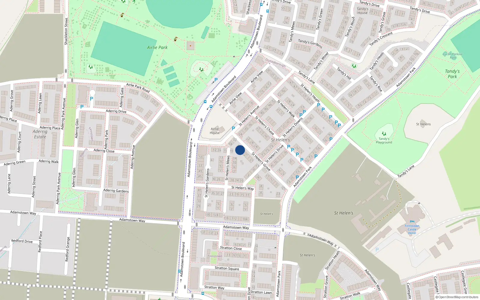 Overhead map showing the location of 25 Saint Helen's Grove, Lucan