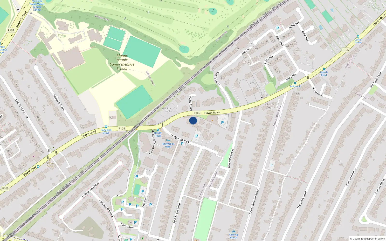 Overhead map showing the location of 25 St James, Hollybrook Park, Clontarf Dublin 3