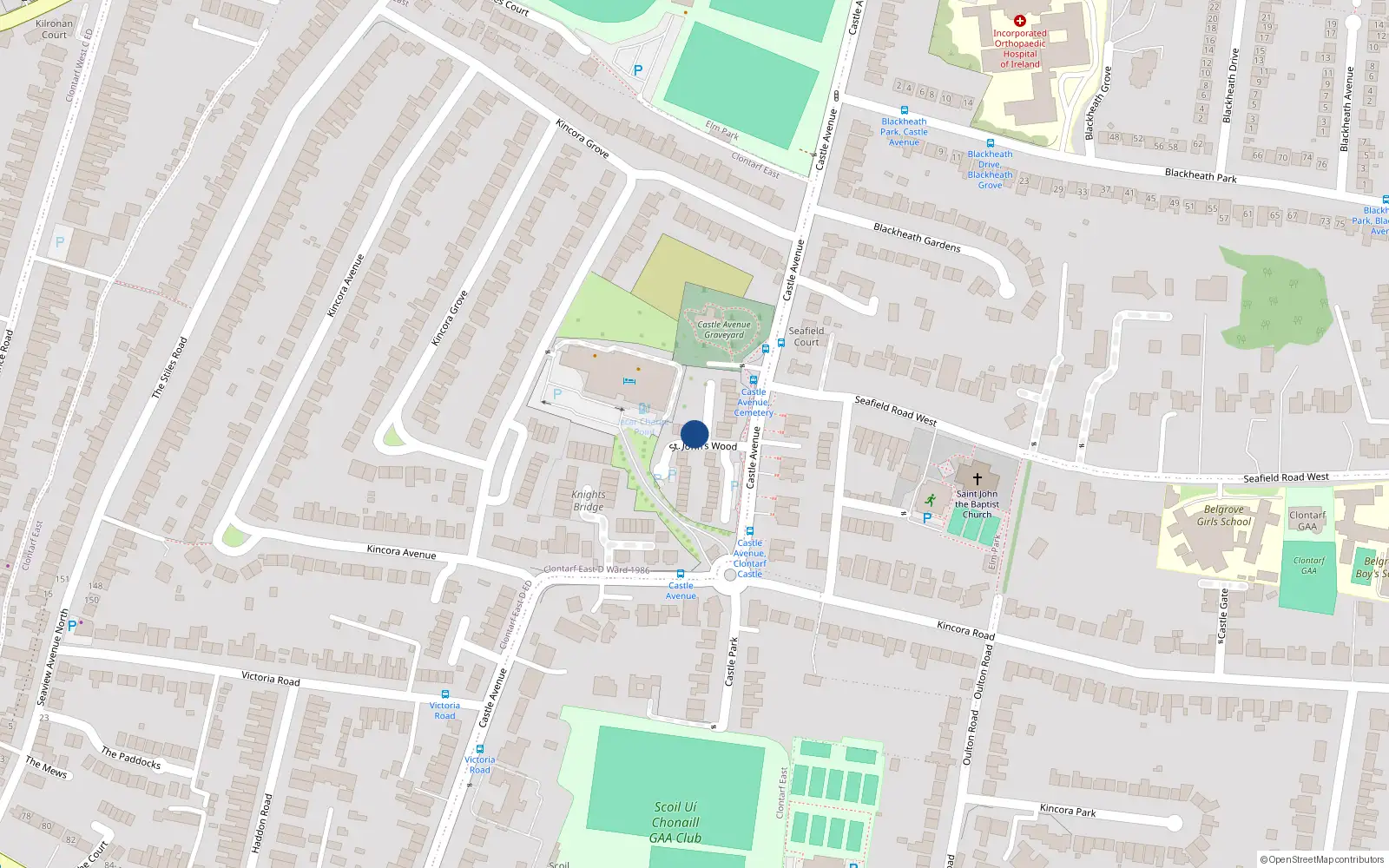 Overhead map showing the location of 25 St Johns Wood, Clontarf, Dublin 3