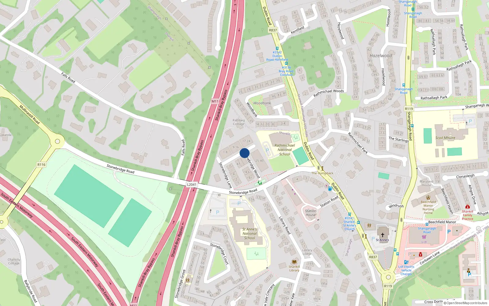 Overhead map showing the location of 25 Stonebridge Wood, Dublin