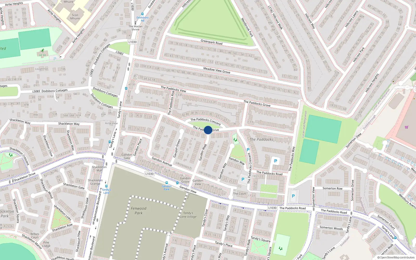 Overhead map showing the location of 25 The Paddocks Drive, Lucan