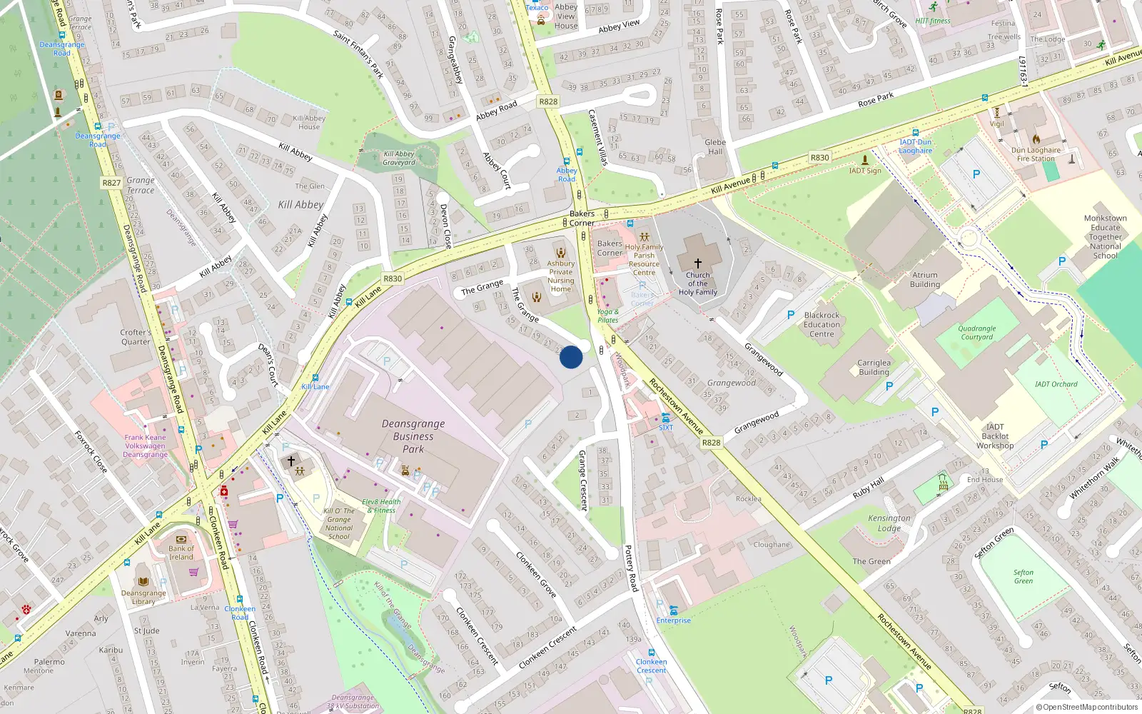Overhead map showing the location of 25 The Grange, Blackrock