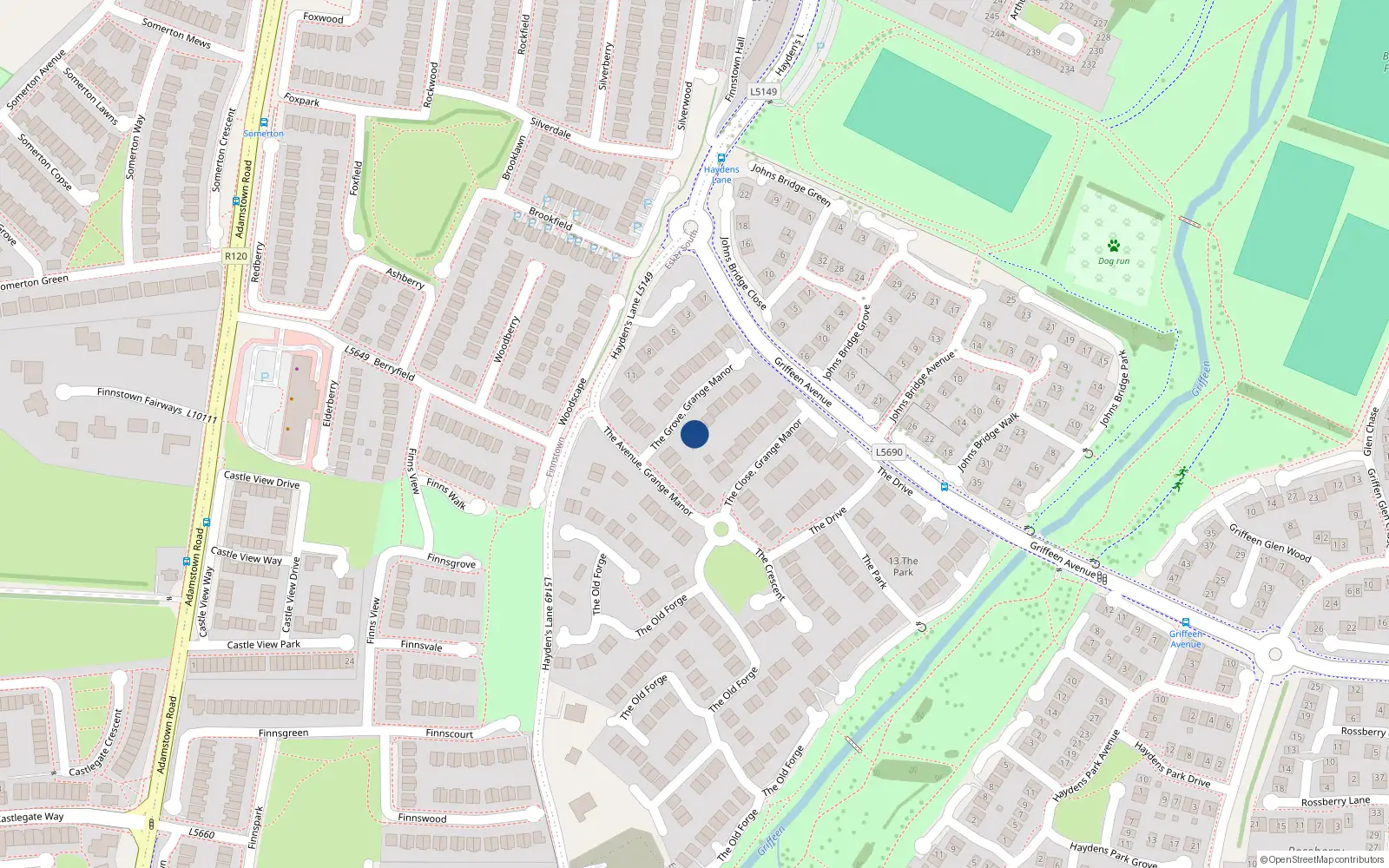 Overhead map showing the location of 25 The Grove, Lucan