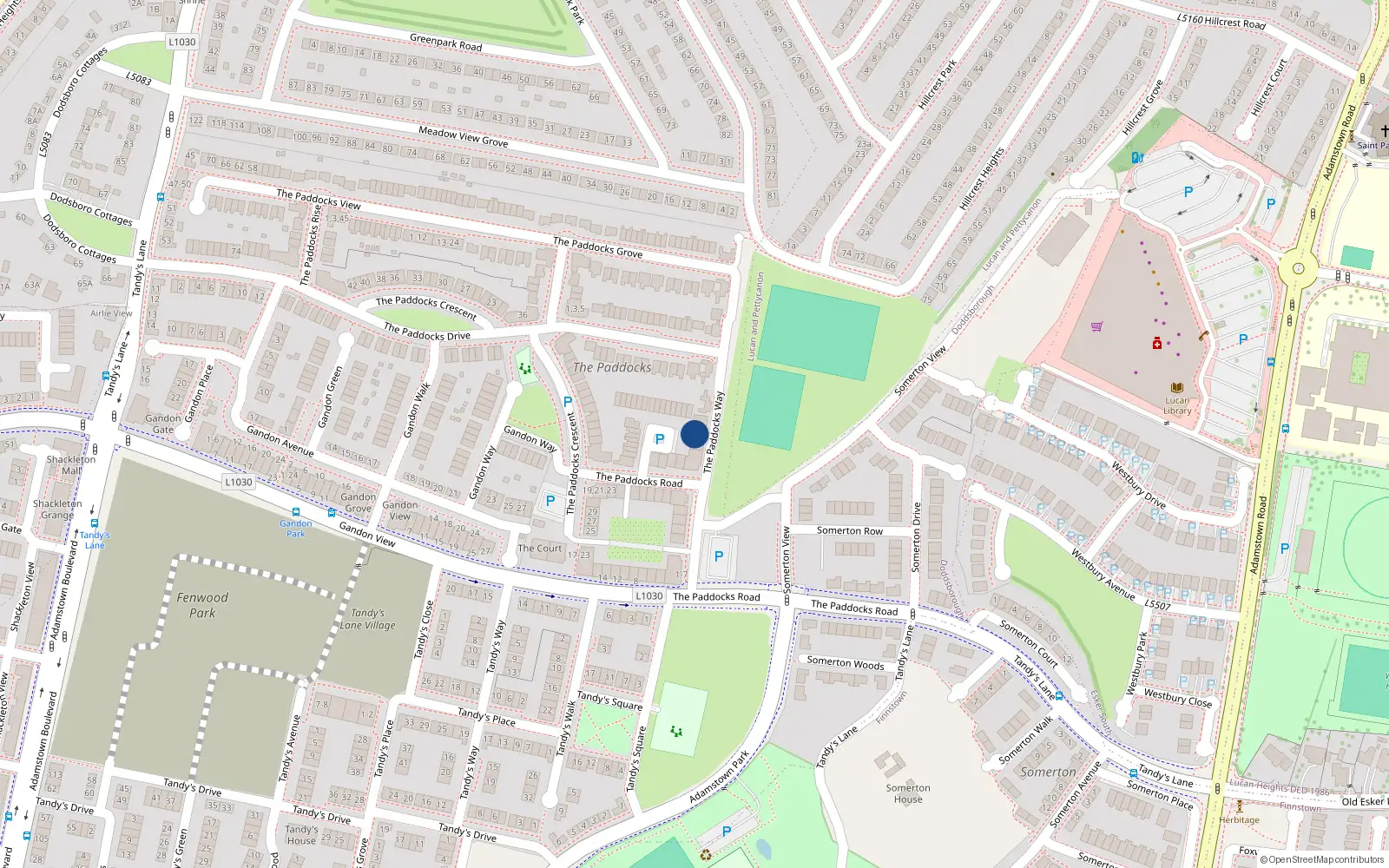 Overhead map showing the location of 25 the Paddocks Place, Adamstown, Lucan