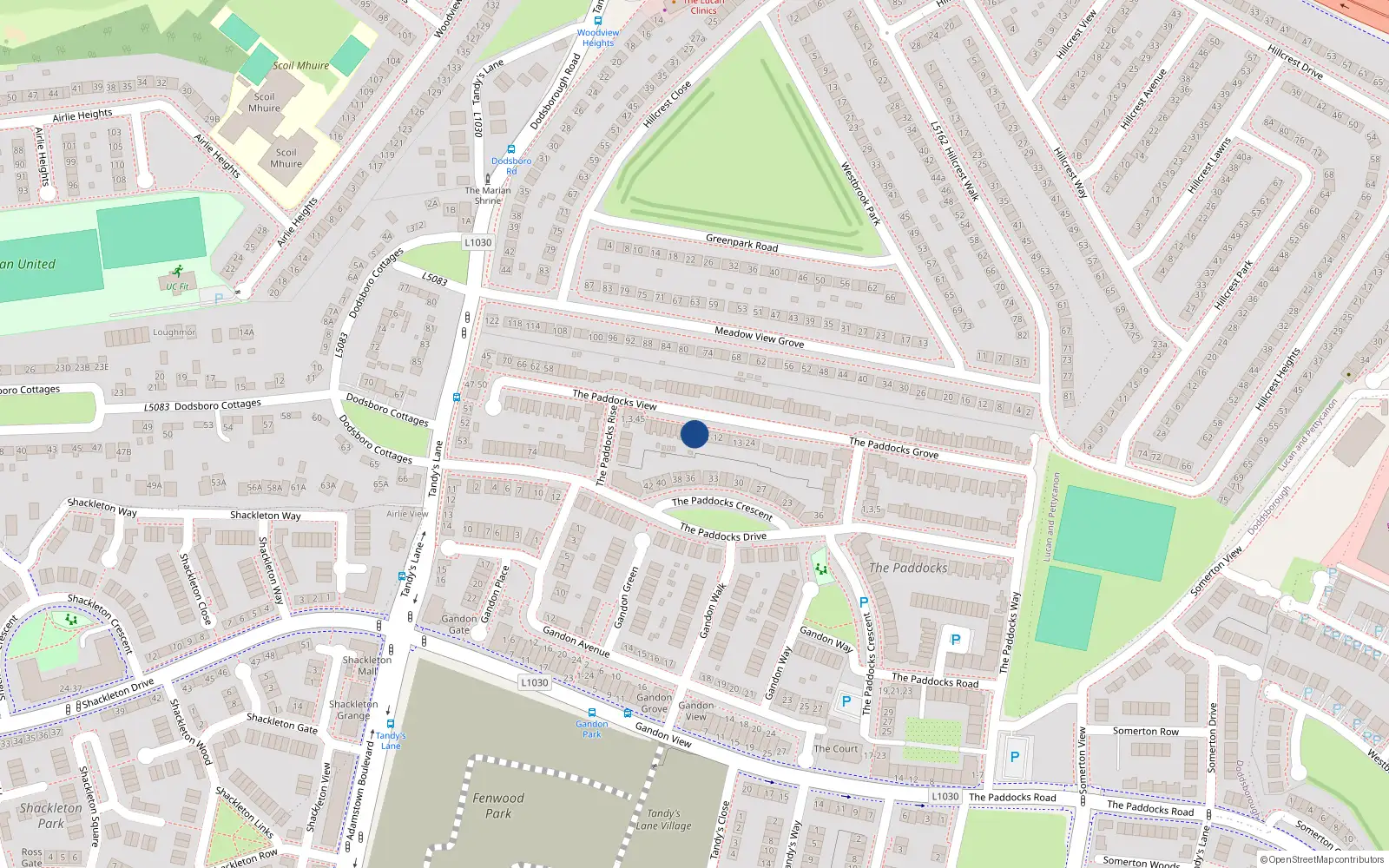 Overhead map showing the location of 25 The Paddocks View, Lucan