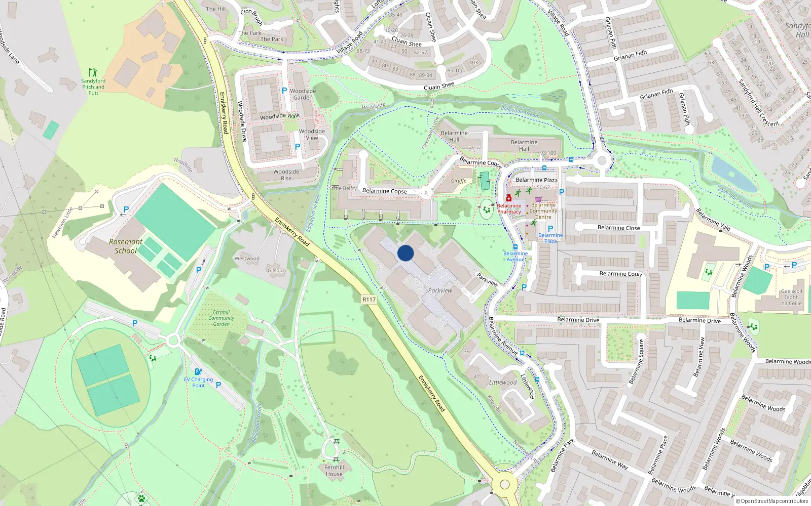 Overhead map showing the location of 25 the Sycamore, Parkview, Stepaside