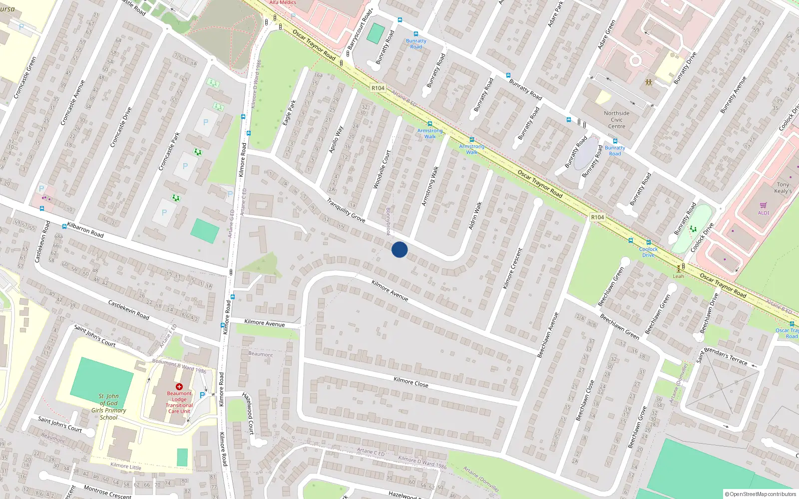 Overhead map showing the location of 25 Tranquility Grove, Dublin 5