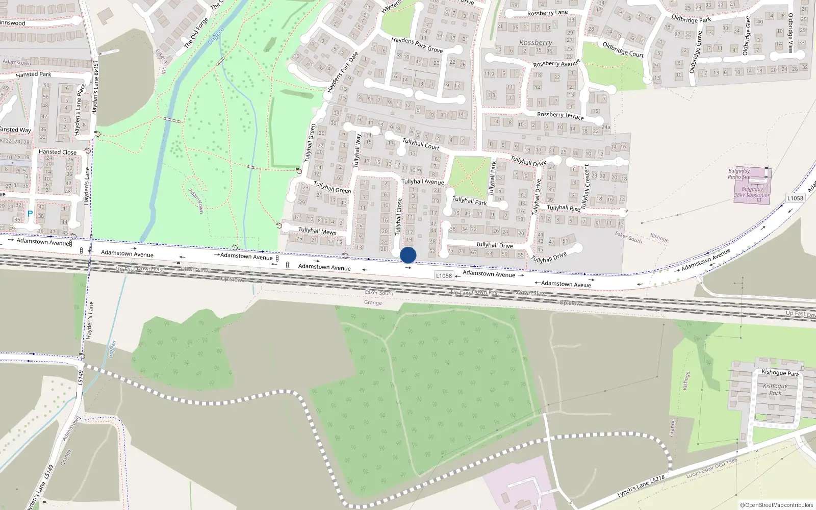 Overhead map showing the location of 25 Tullyhall Close, Lucan