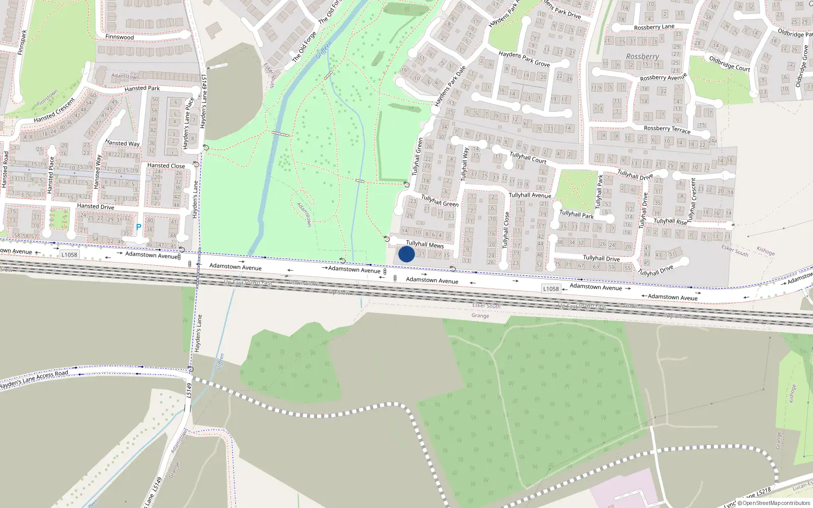 Overhead map showing the location of 25 Tullyhall Mews, Lucan, Co. Dublin