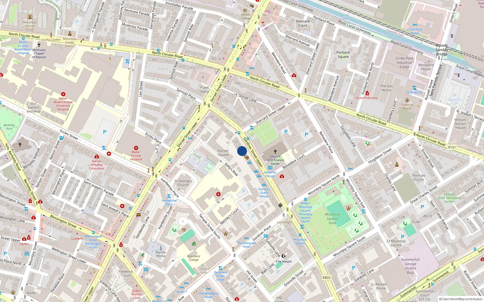 Overhead map showing the location of 25 Upper Gardiner Street, Dublin 1