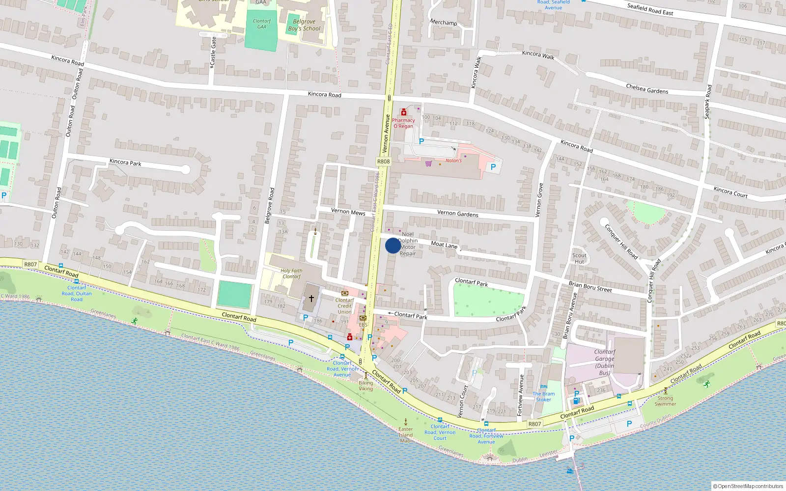 Overhead map showing the location of 25 Vernon Avenue, Dublin 3