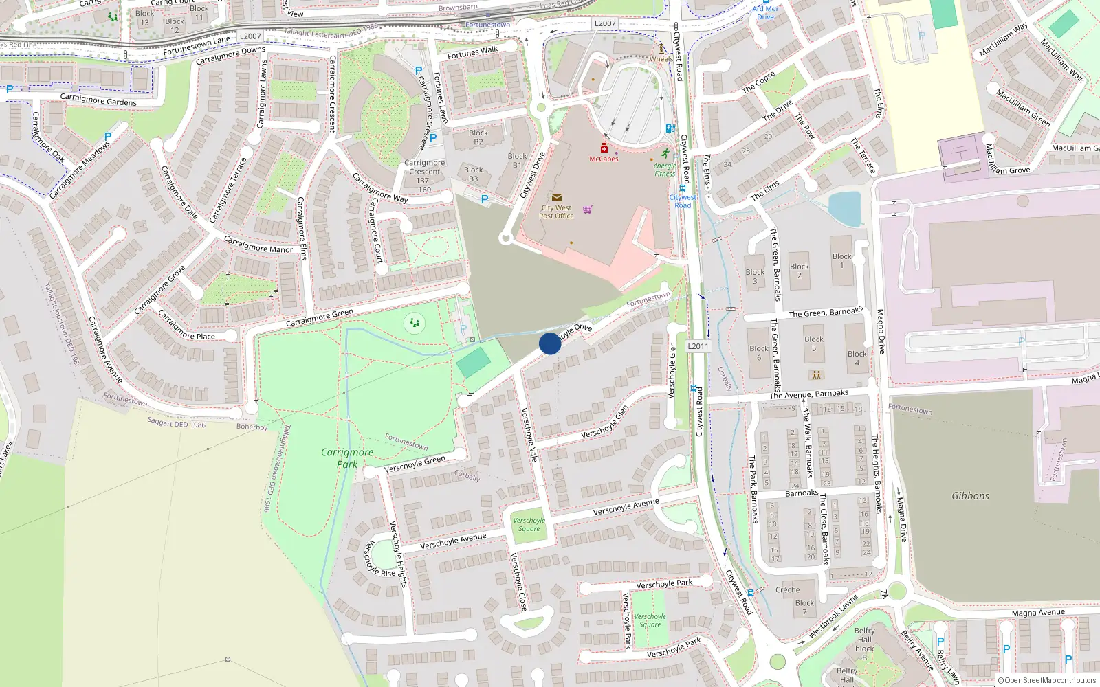 Overhead map showing the location of 25 Verschoyle Drive, Saggart Dublin