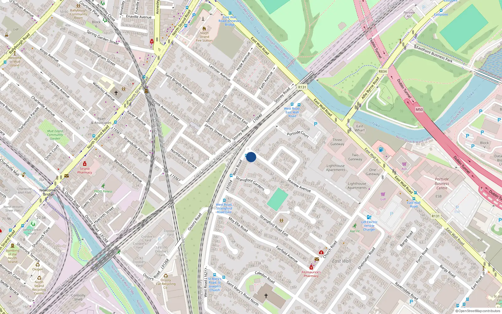 Overhead map showing the location of 25 West Road, Dublin 3