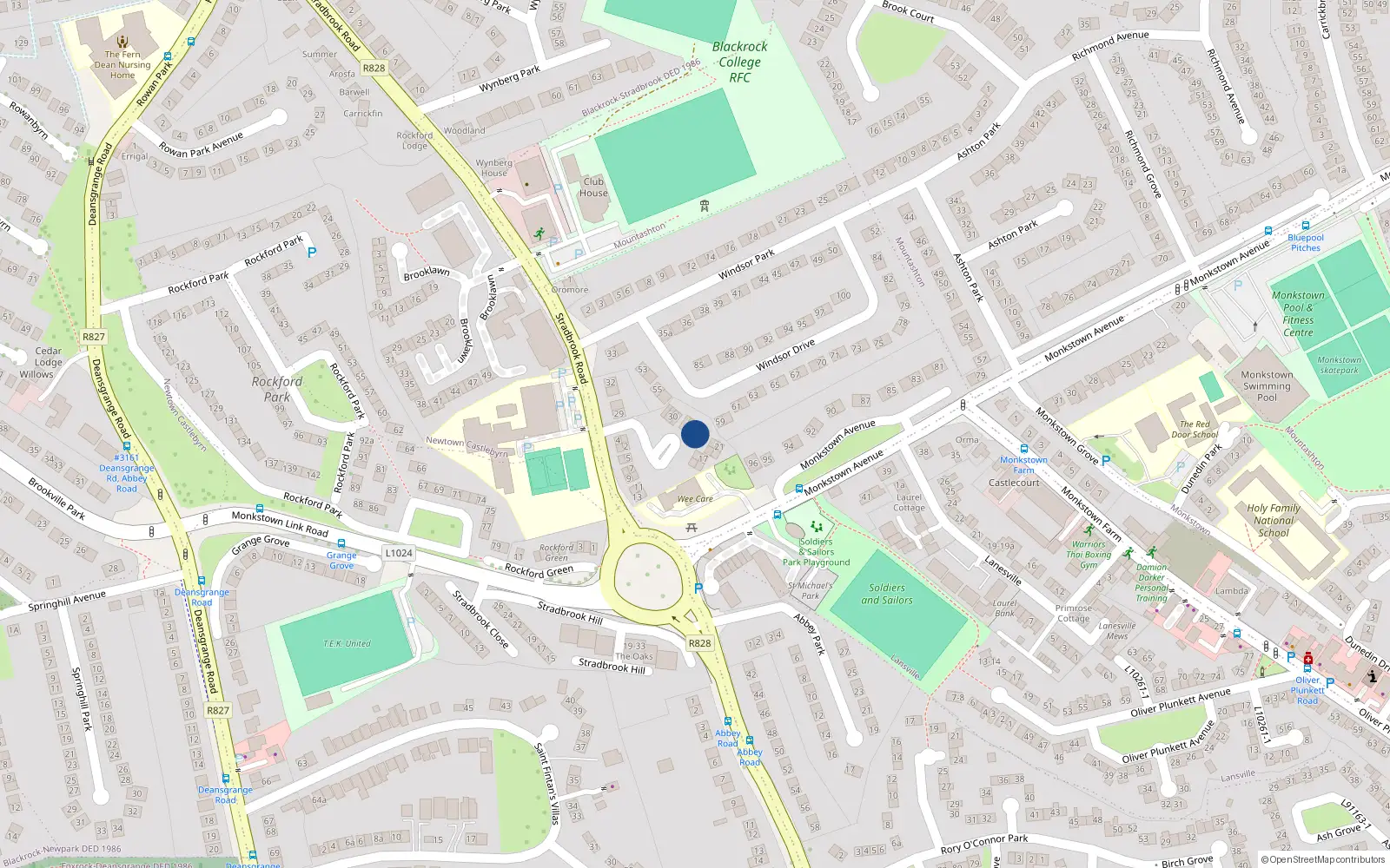 Overhead map showing the location of 25 Windsor Court, Blackrock