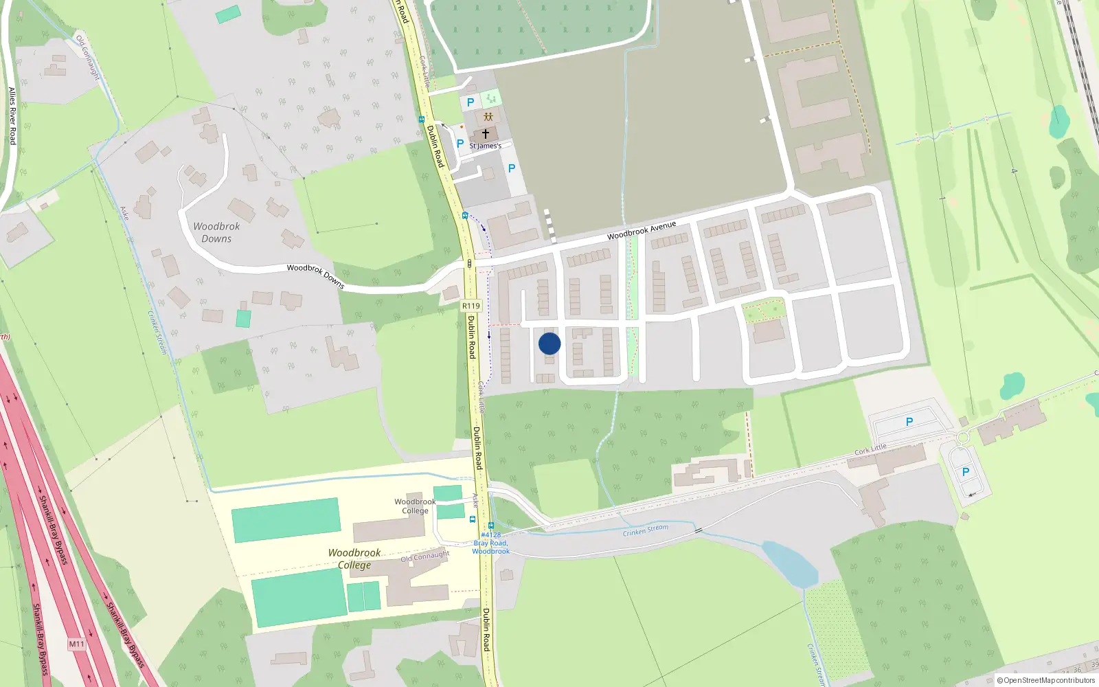Overhead map showing the location of 25 Woodbrook Park, Bray