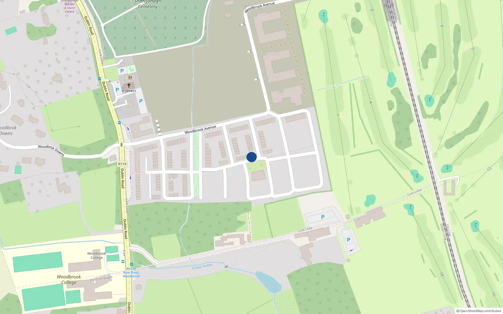 Overhead map showing the location of 25 Woodbrook, Bray