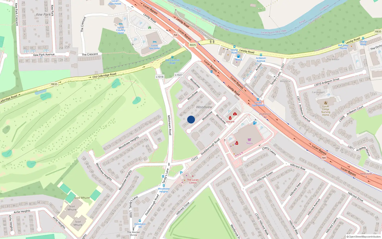 Overhead map showing the location of 25 Woodview, Lucan, Dublin