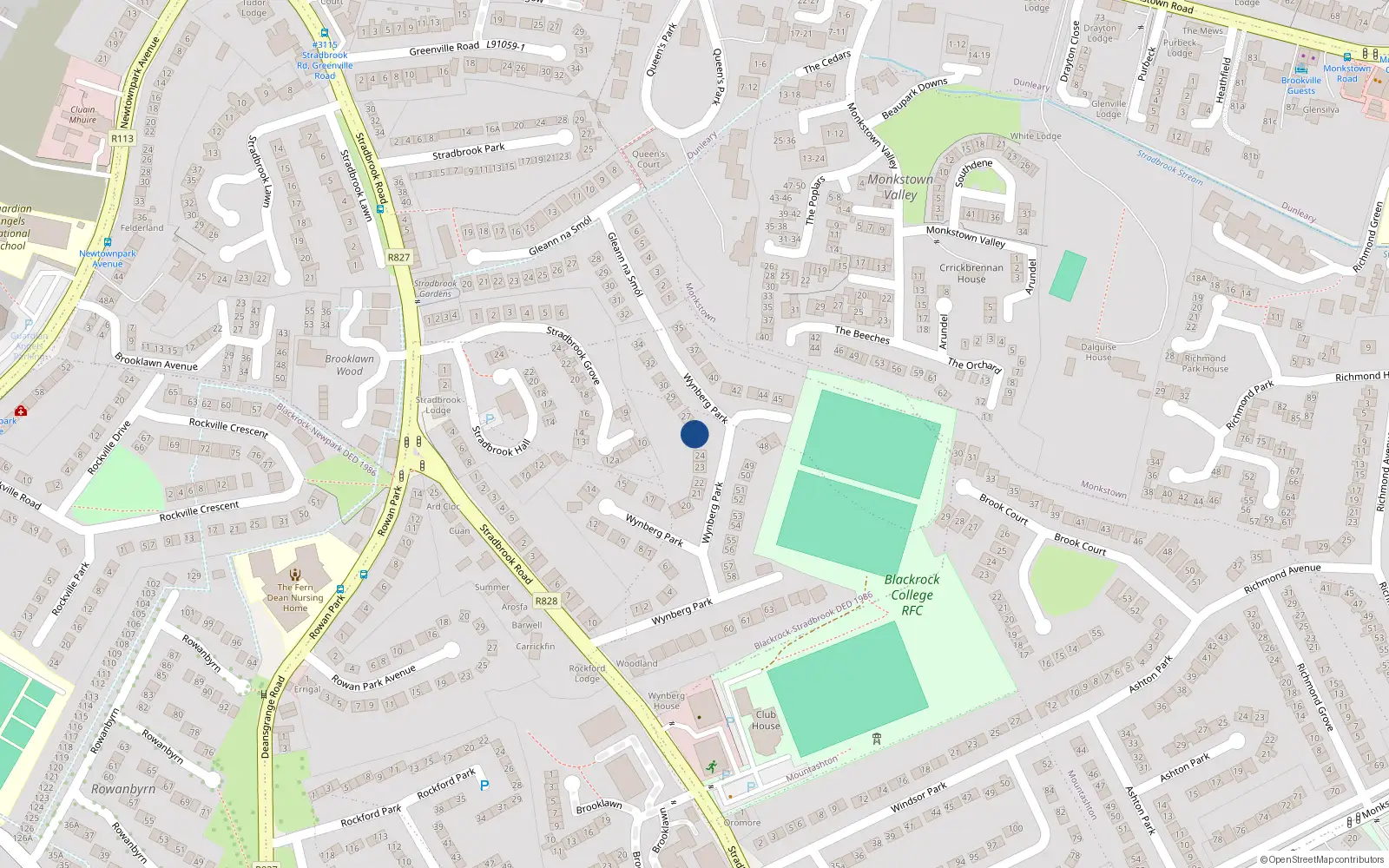 Overhead map showing the location of 25 Wynberg Park, Blackrock, Co Dublin