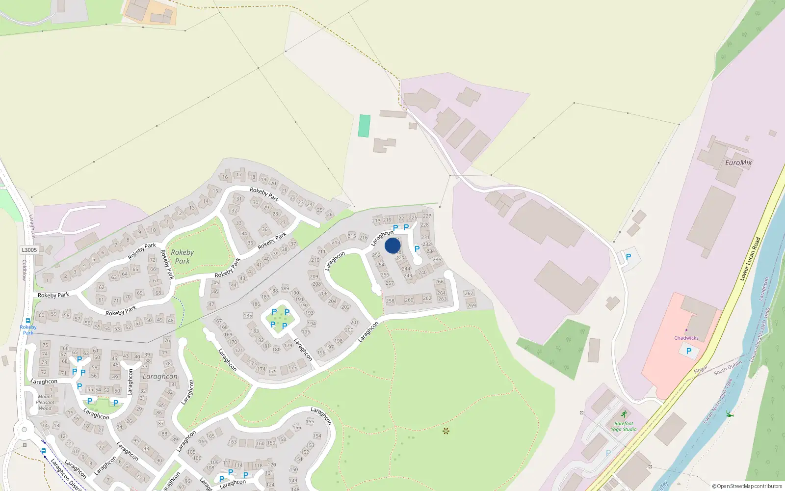 Overhead map showing the location of 250 Laraghcon, Lucan