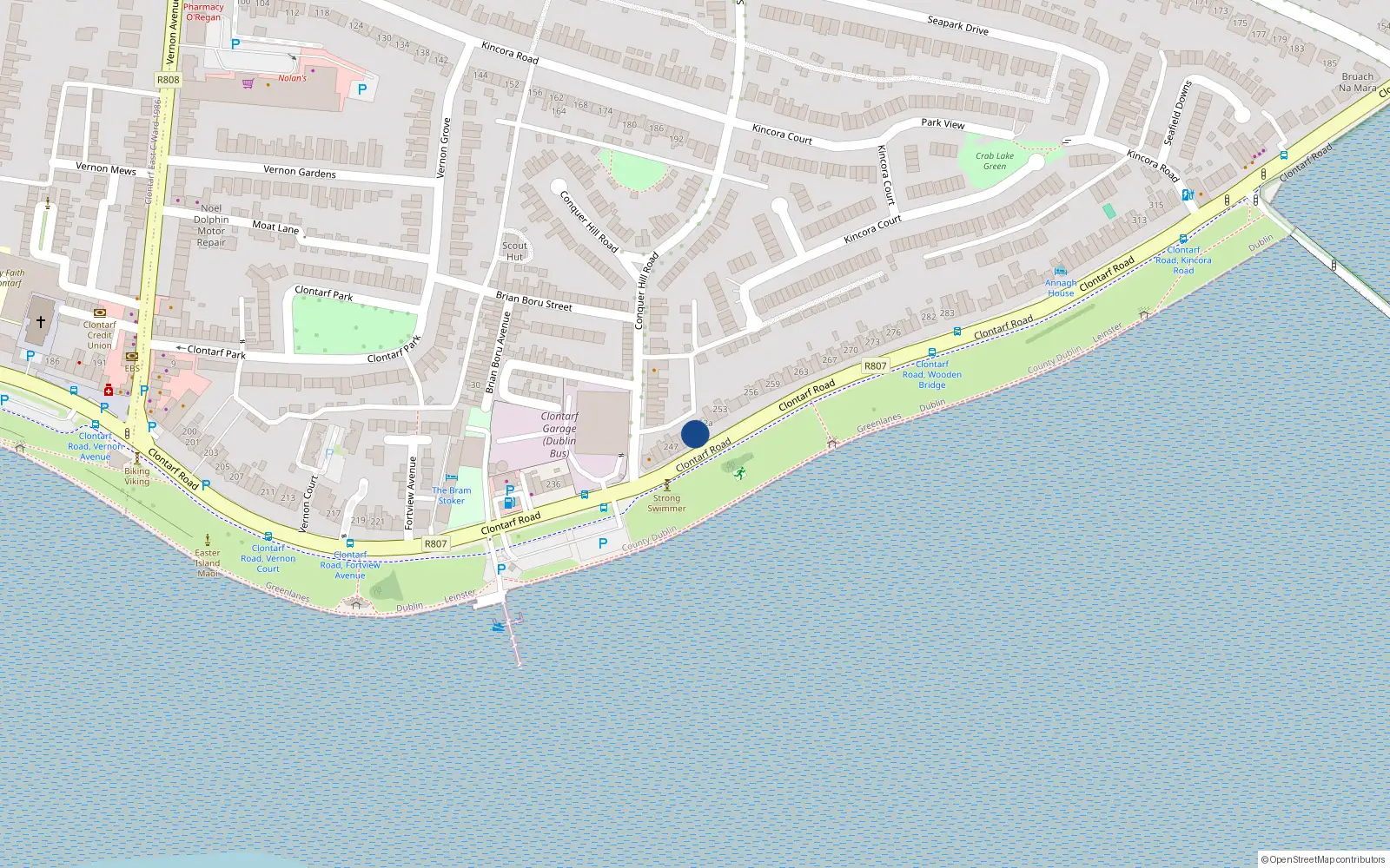 Overhead map showing the location of 251 Clontarf Road, Clontarf, Dublin 3