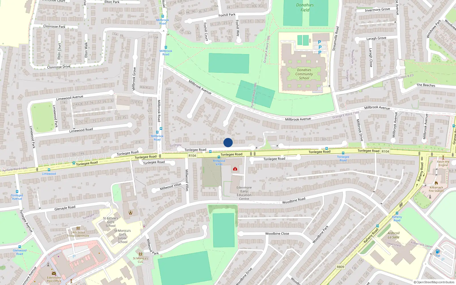 Overhead map showing the location of 251 Tonlegee Road, Dublin 5