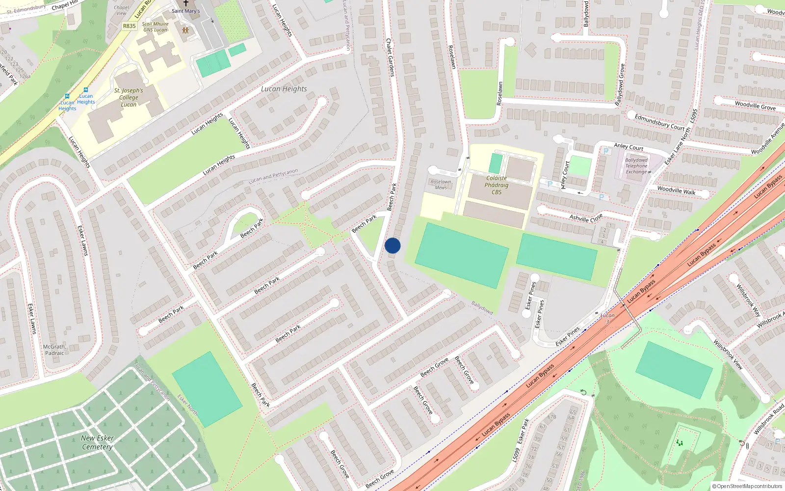 Overhead map showing the location of 253 Beech Park, Lucan