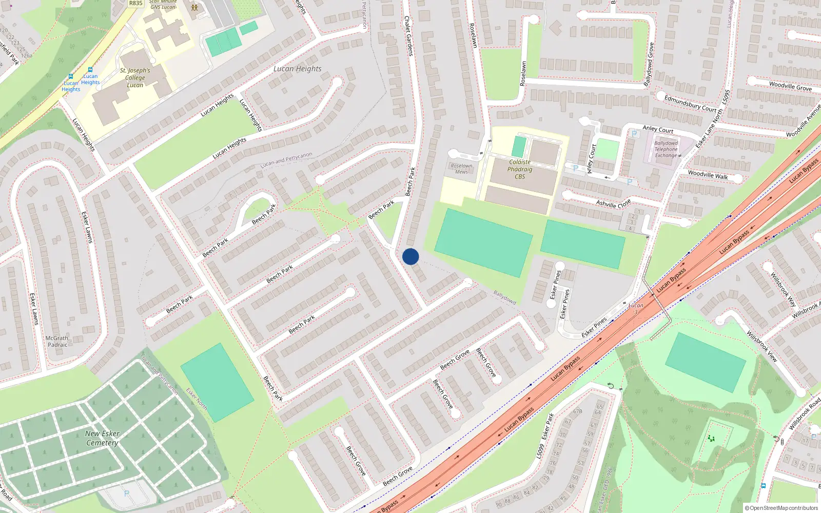 Overhead map showing the location of 257 Beech Park, Lucan