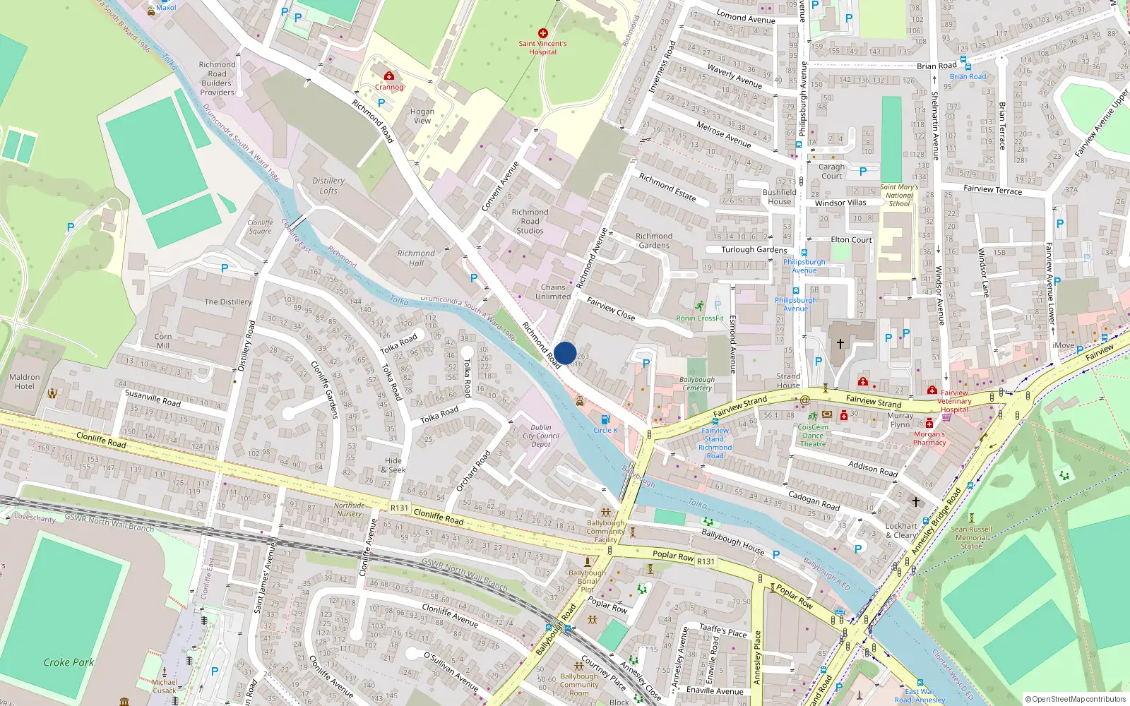 Overhead map showing the location of 257 Richmond Road, Fairview, Dublin 3