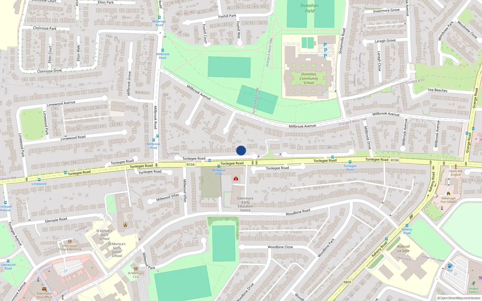 Overhead map showing the location of 257 Tonlegee Road, Raheny, Dublin 5