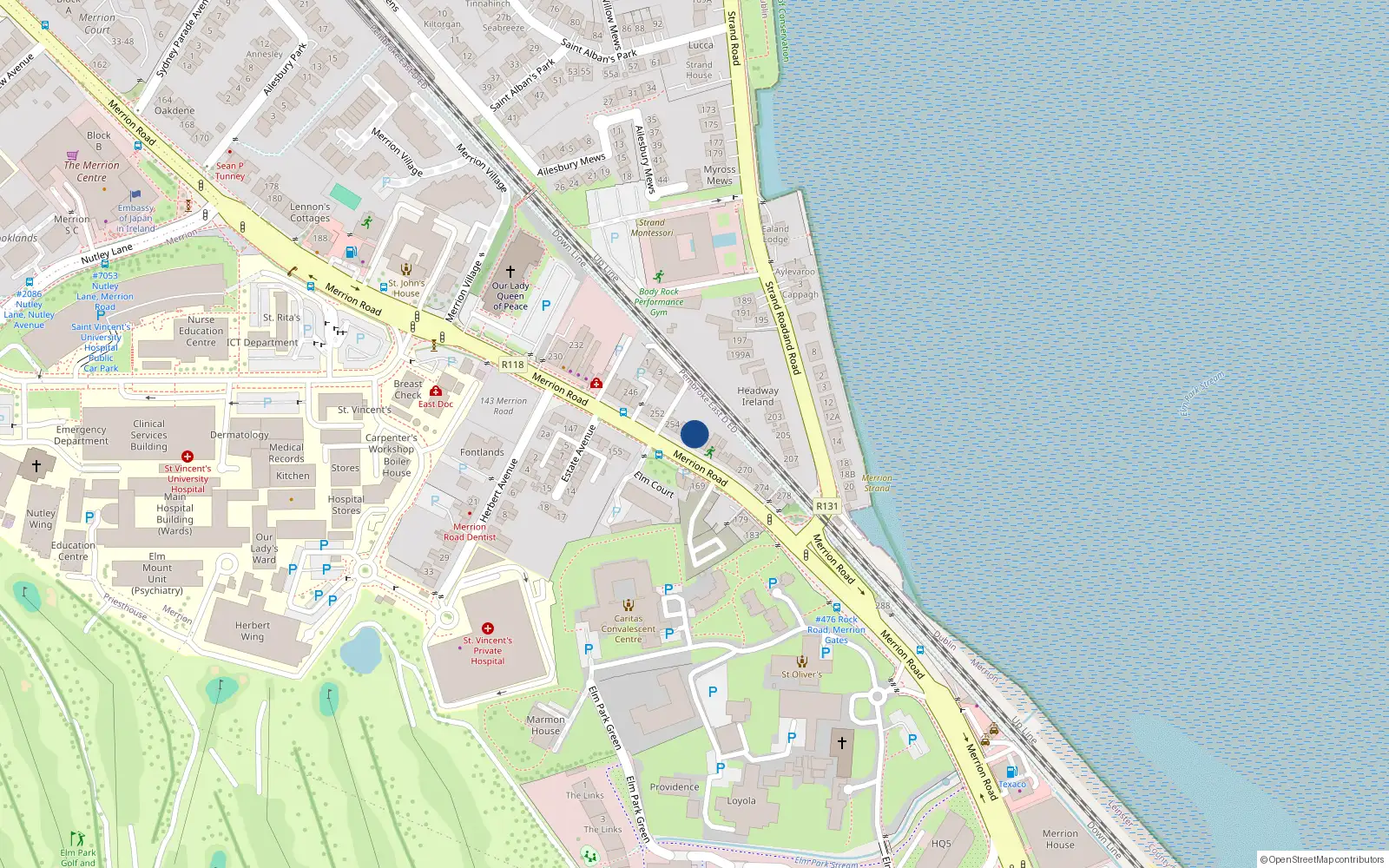 Overhead map showing the location of 258 Merrion Road, Merrion