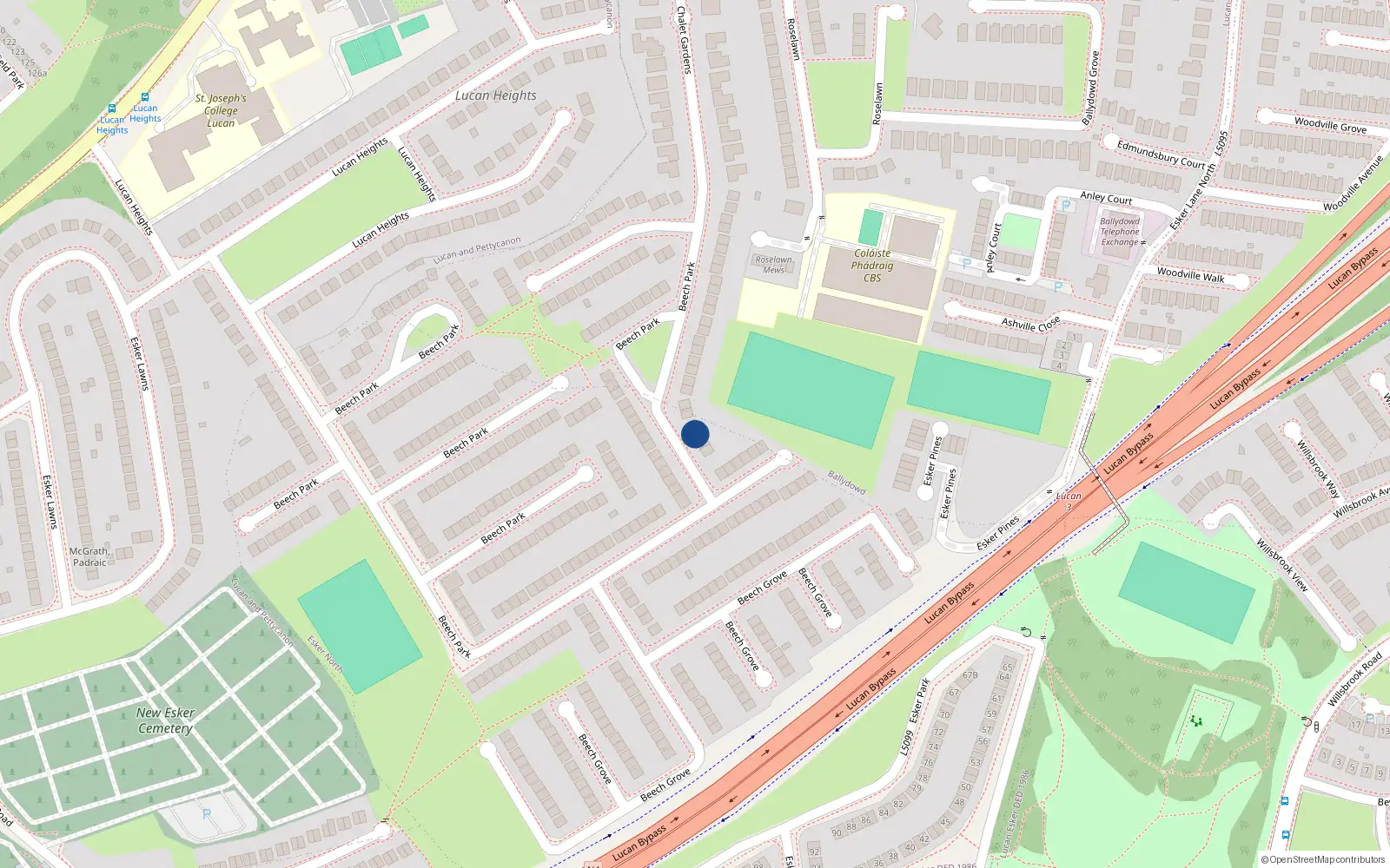 Overhead map showing the location of 259 Beech Park, Lucan, Dublin