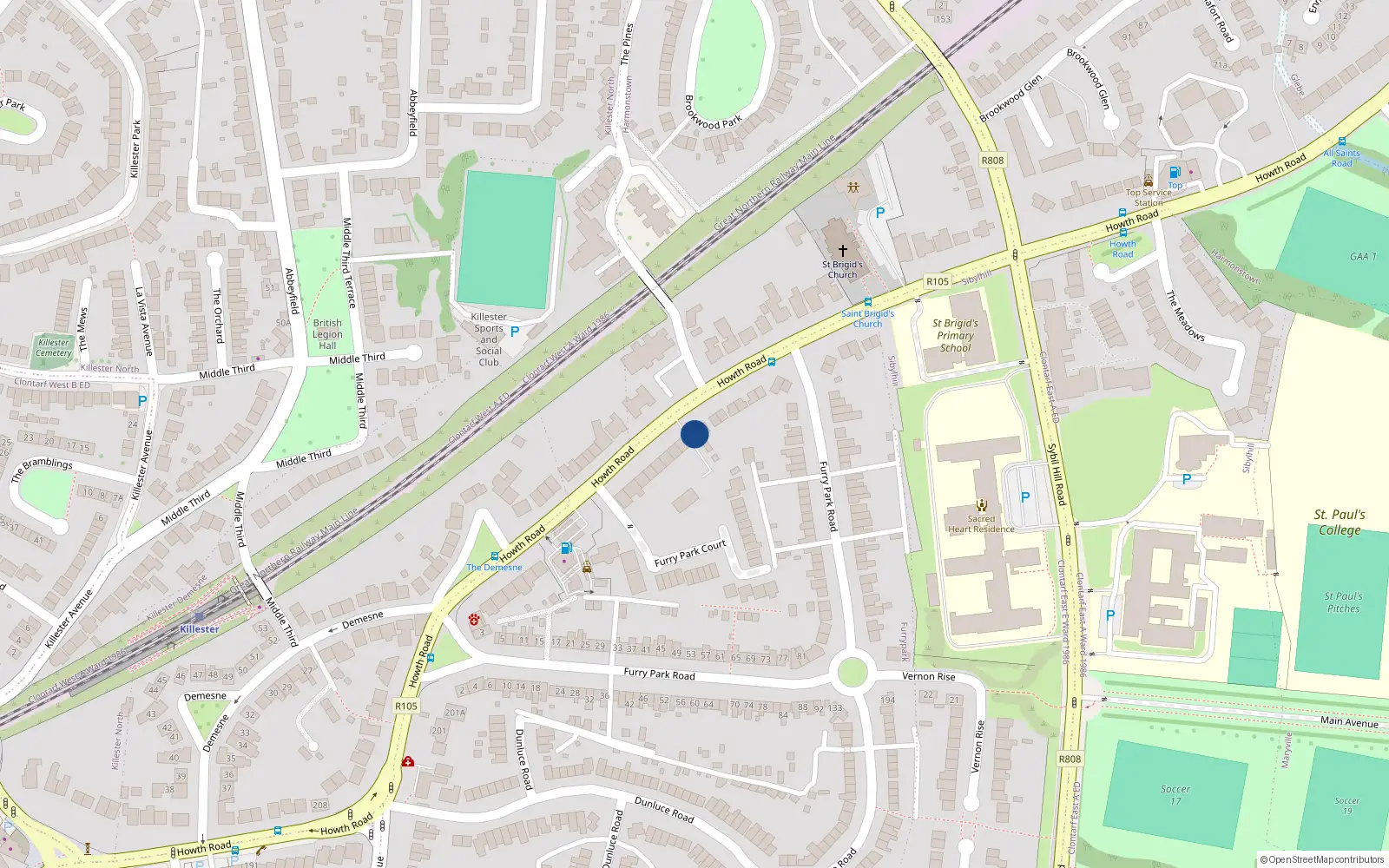 Overhead map showing the location of 259 Howth Road, Killester, Dublin 5