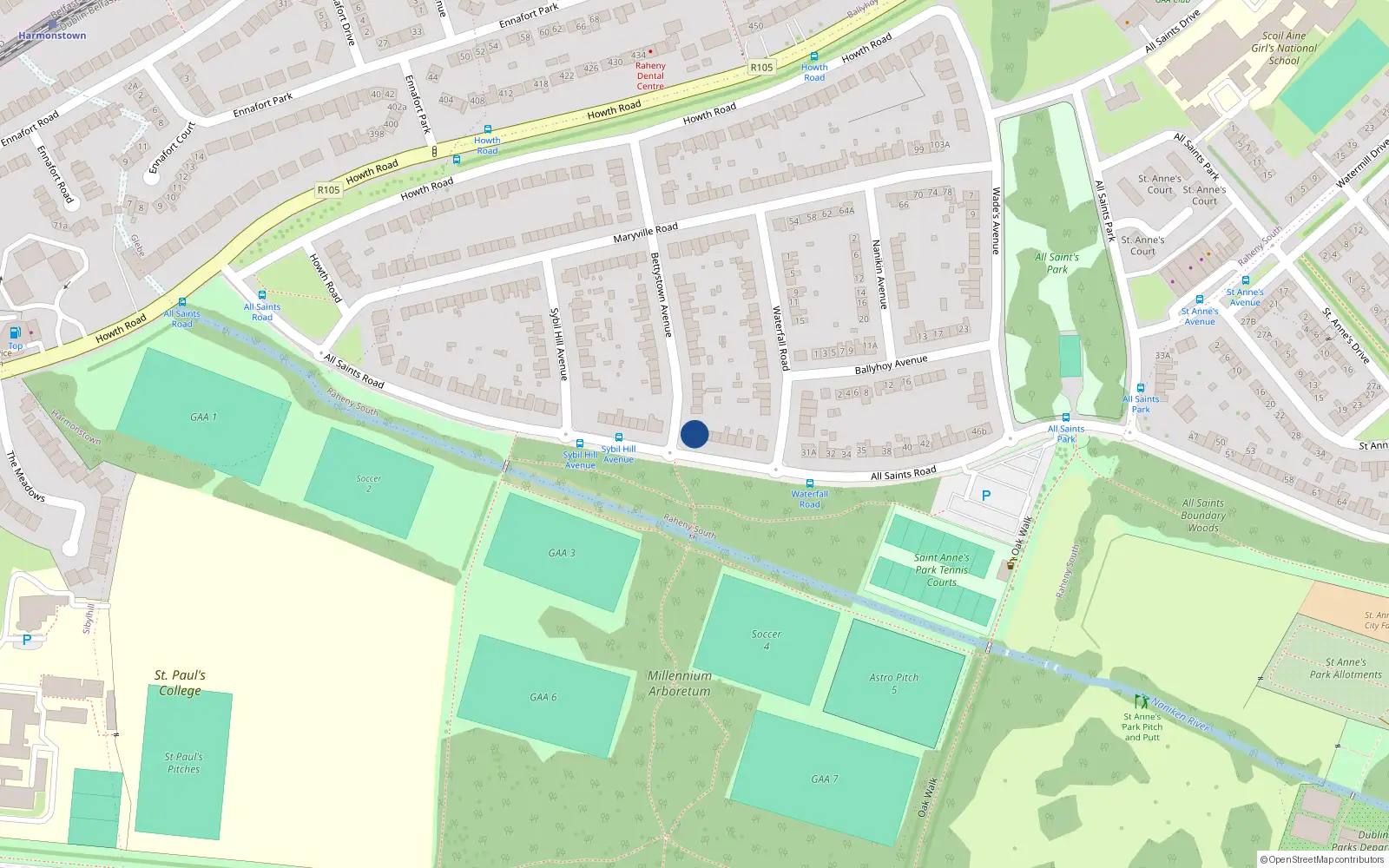 Overhead map showing the location of 25A All Saints Road, Dublin 5