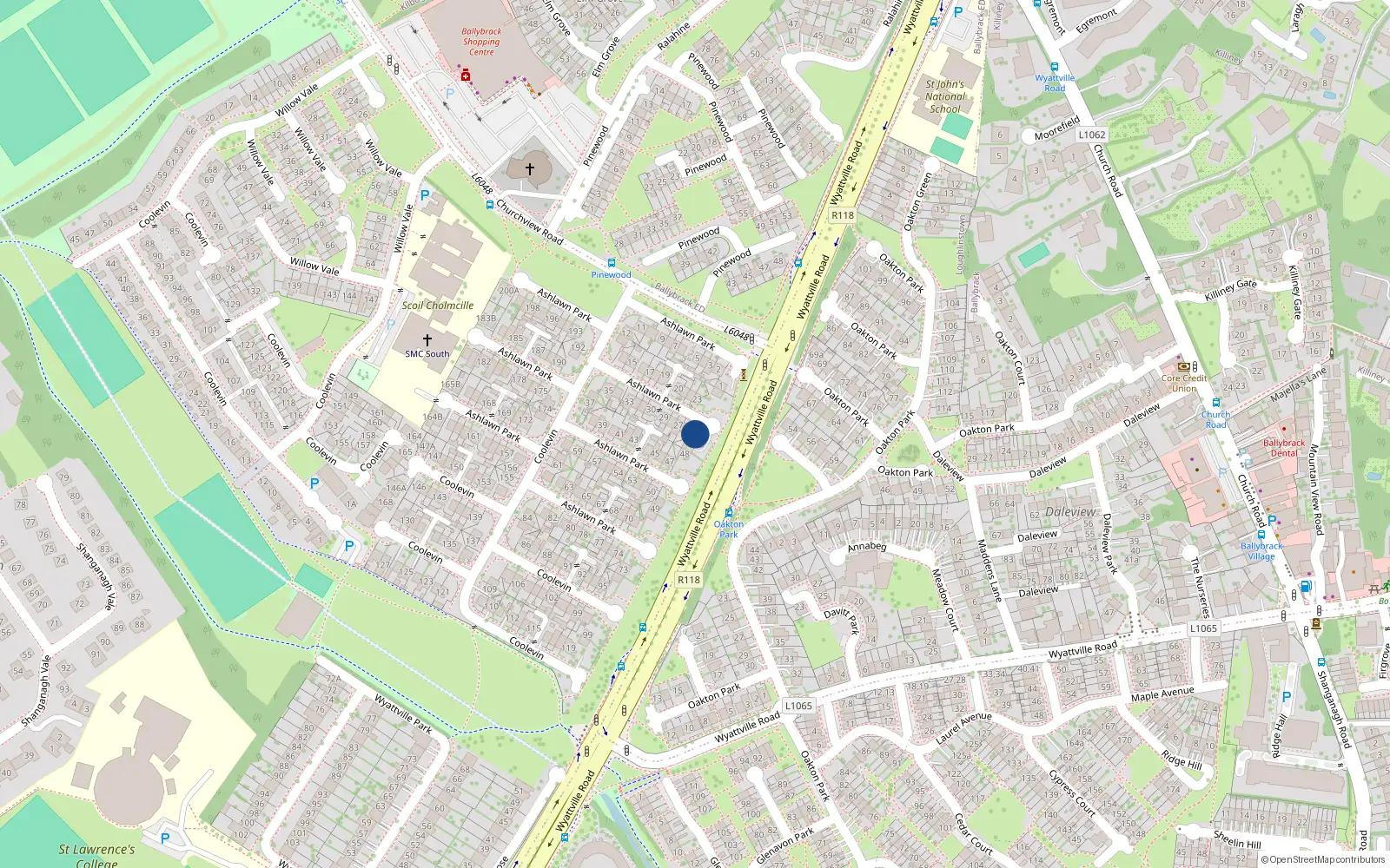 Overhead map showing the location of 25A Ashlawn Park, Ballybrack