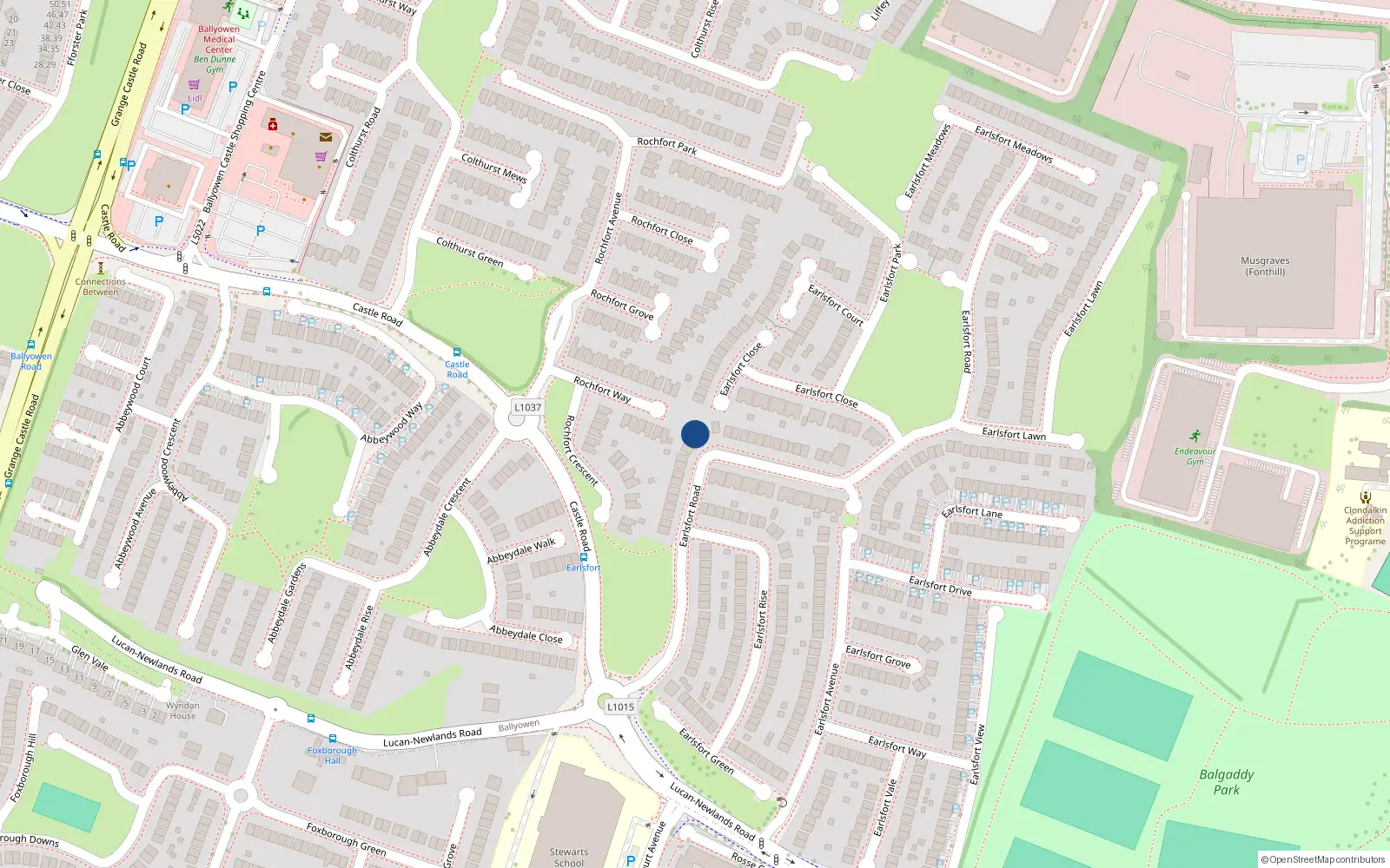 Overhead map showing the location of 25earlsfort Road, Lucan, Dublin