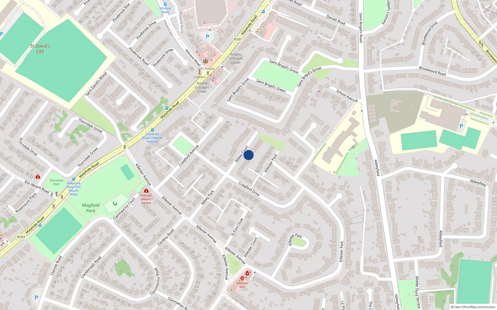 Overhead map showing the location of 26 Abbey Court, Abbey Park, Killester