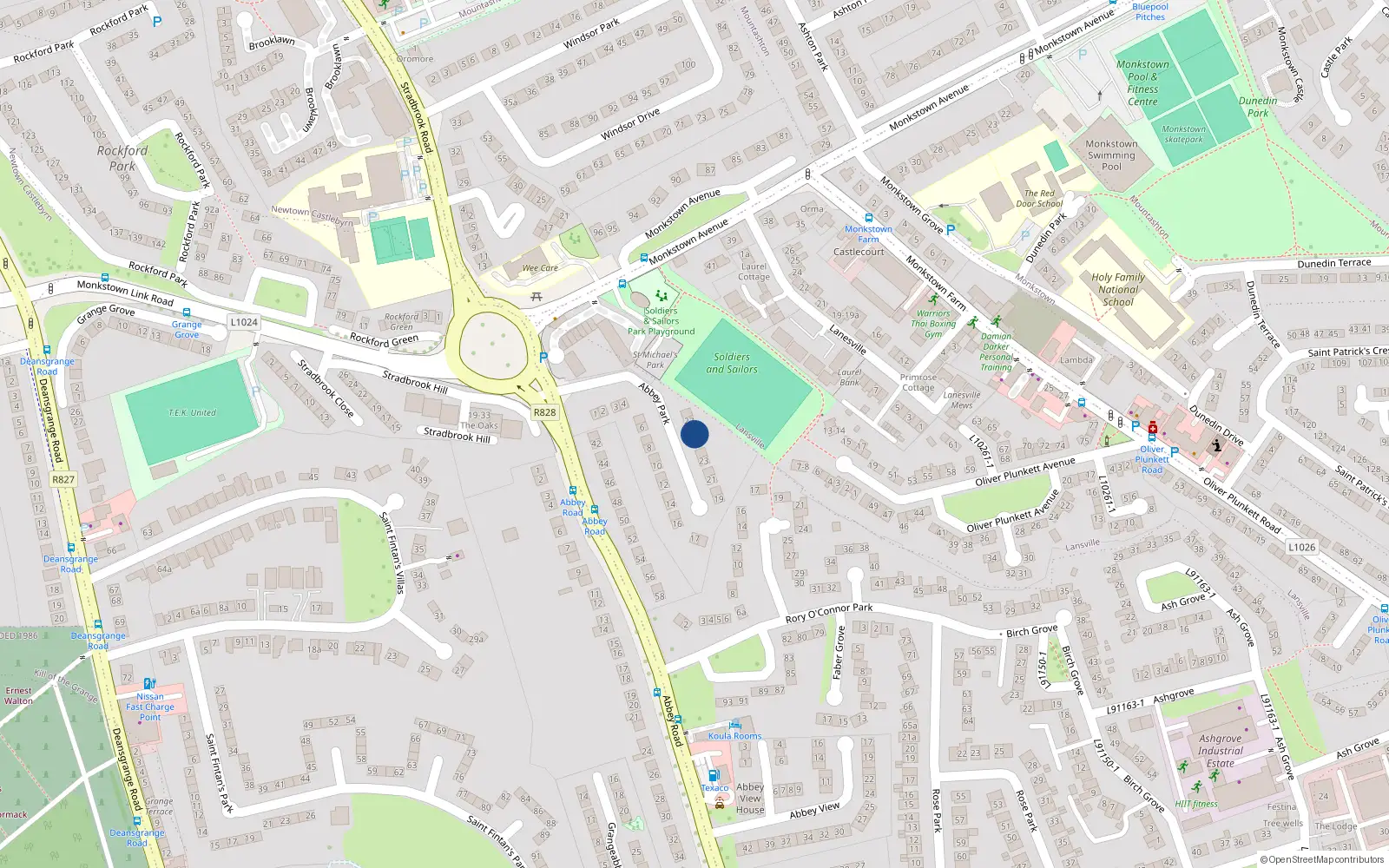 Overhead map showing the location of 26 Abbey Park, Monkstown, Dublin