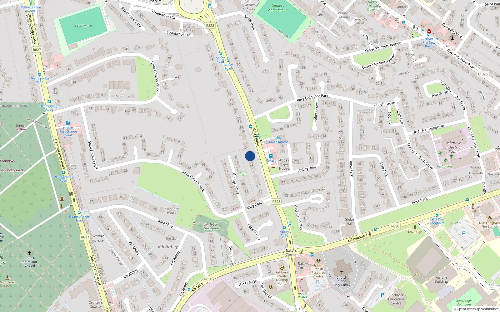 Overhead map showing the location of 26 Abbey Road, Monkstown