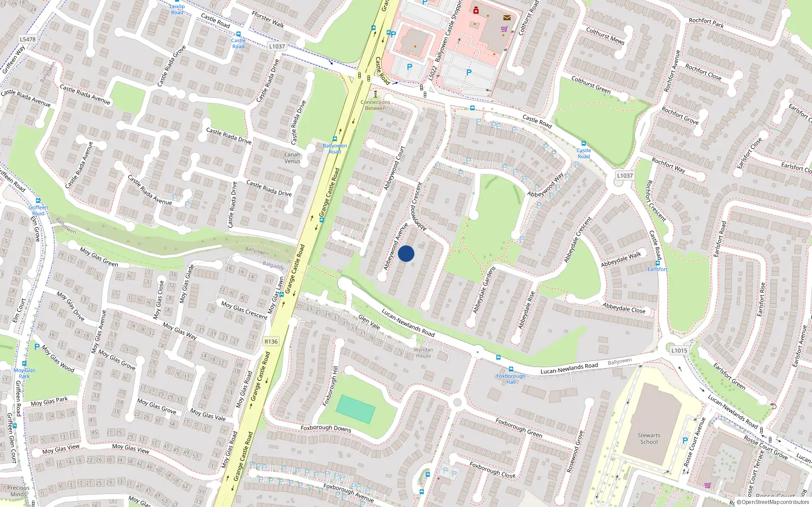 Overhead map showing the location of 26 Abbeywood Avenue, The Oaks, Lucan