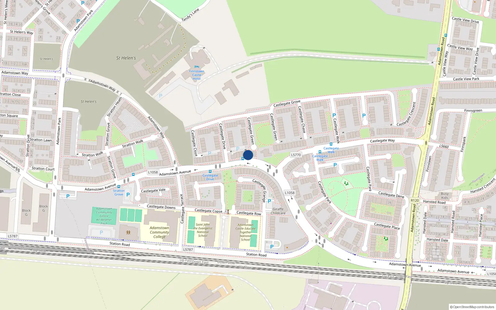 Overhead map showing the location of 26 Adamstown Avenue, Lucan