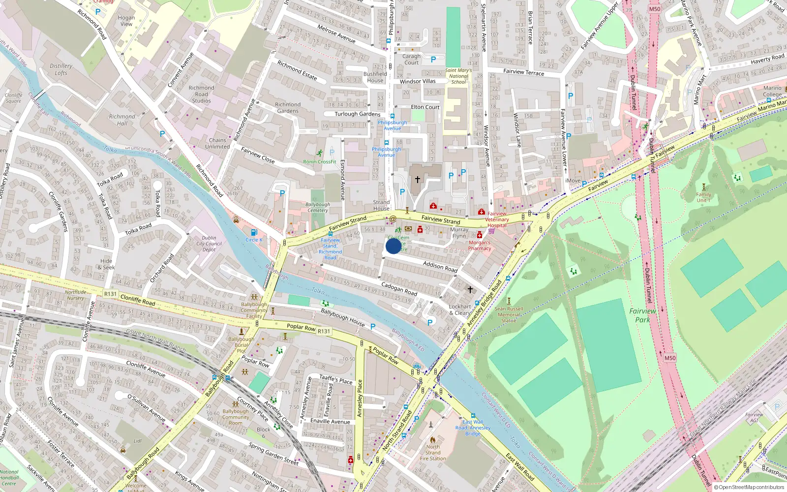 Overhead map showing the location of 26 Addison Road, Dublin 3