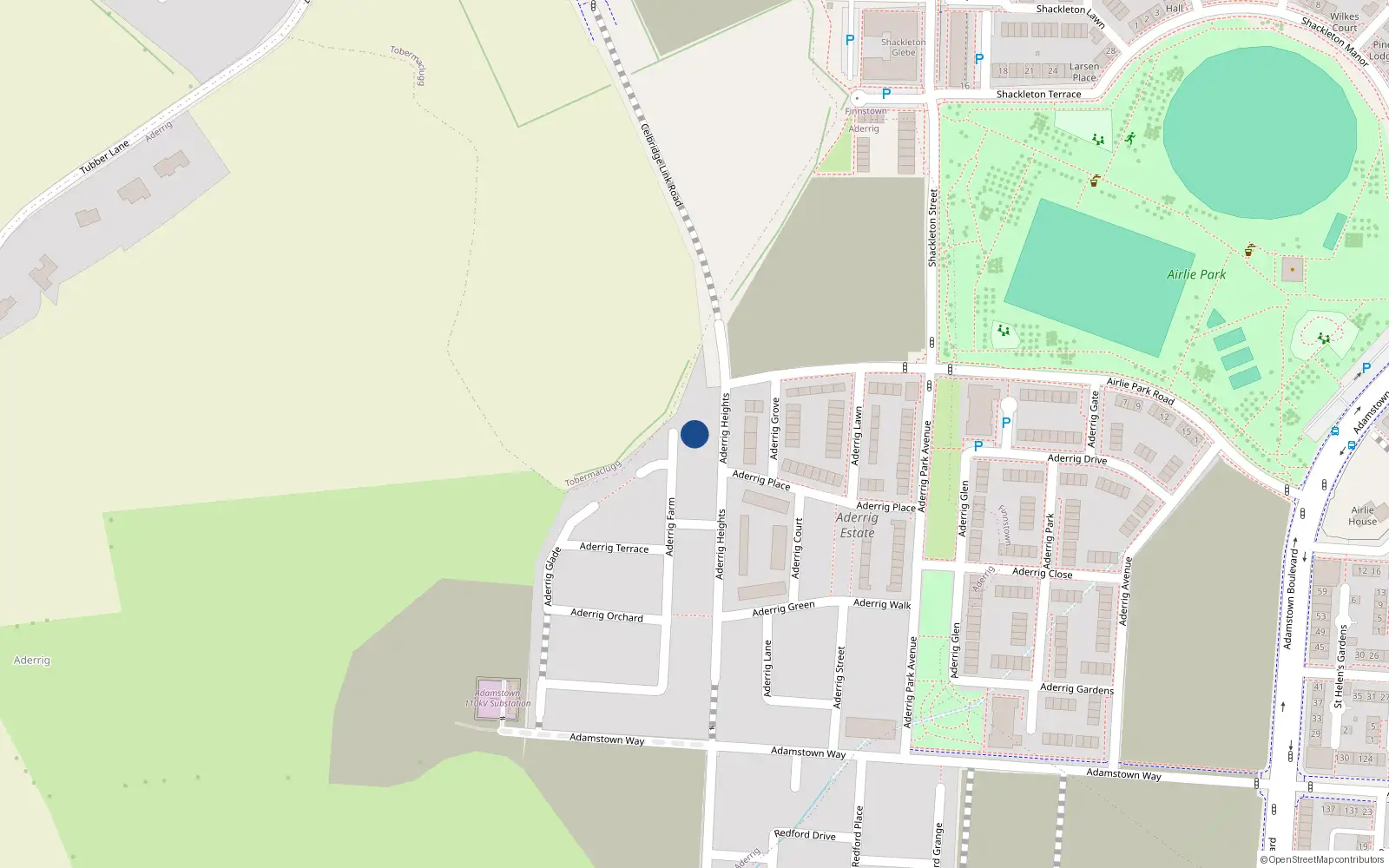 Overhead map showing the location of 26 Aderrig Heights, Adamstown