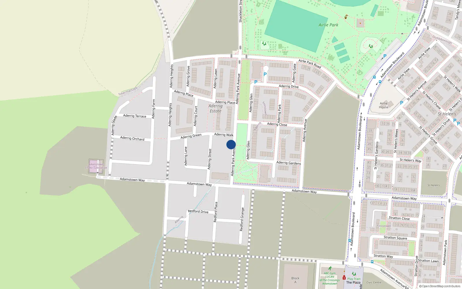 Overhead map showing the location of 26 Aderrig Park Avenue, Lucan