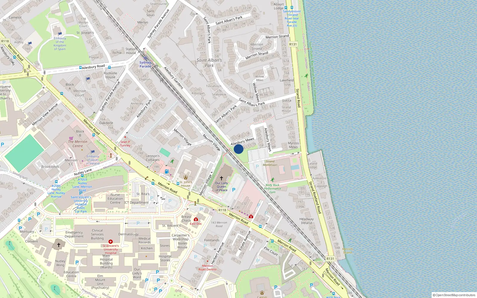 Overhead map showing the location of 26 Ailesbury Mews, Dublin 4