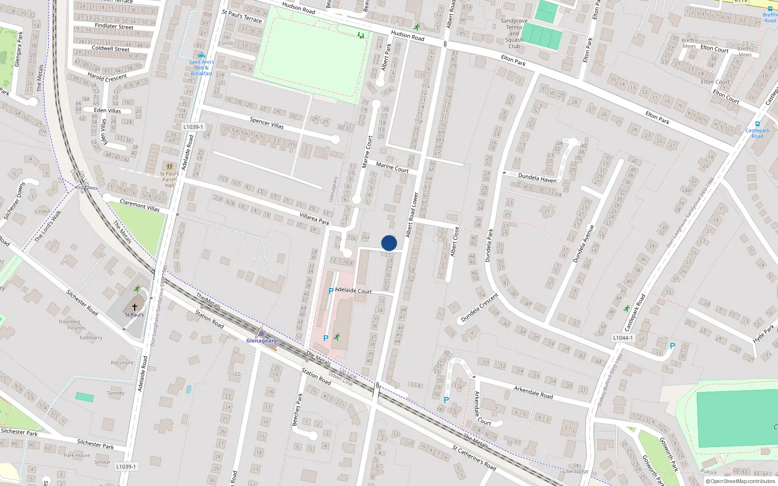 Overhead map showing the location of 26 Albert Road Lower, Glenageary, Dublin