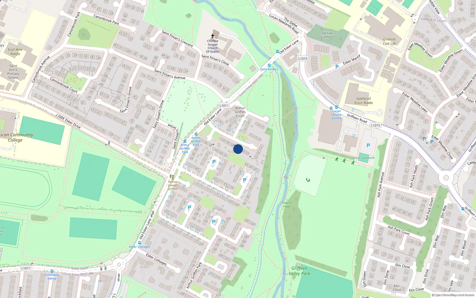 Overhead map showing the location of 26 Arthur Griffith Park, Lucan, Dublin