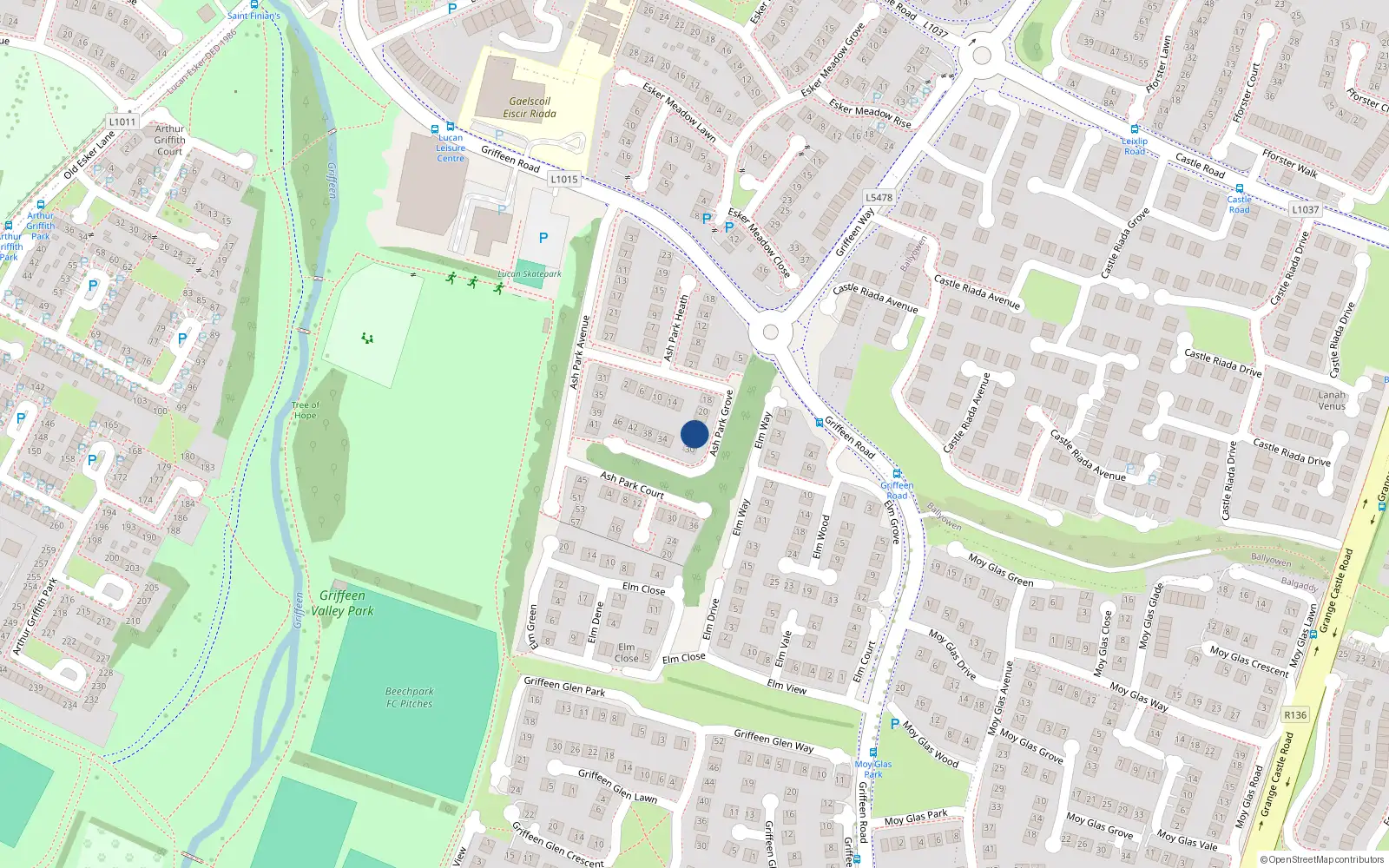 Overhead map showing the location of 26 Ash Park Grove, Lucan