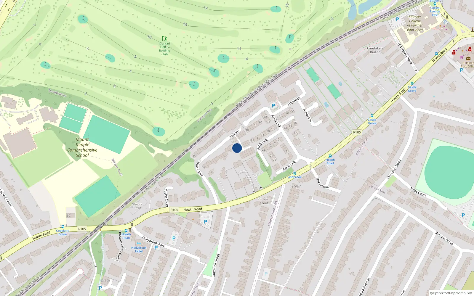 Overhead map showing the location of 26 Auburn, Howth Road, Clontarf Dublin 3