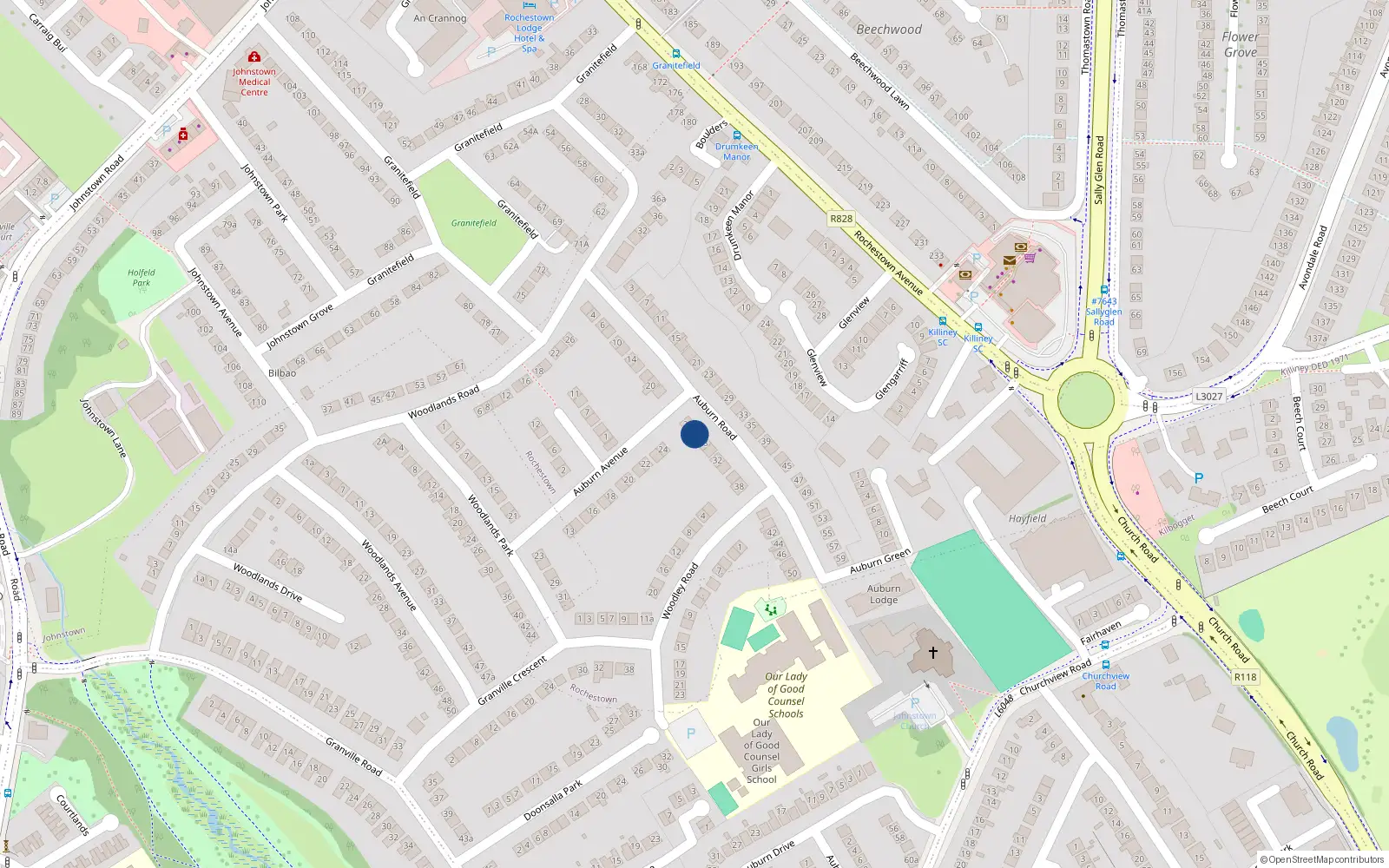 Overhead map showing the location of 26 Auburn Road, Dun Laoghaire, Dublin